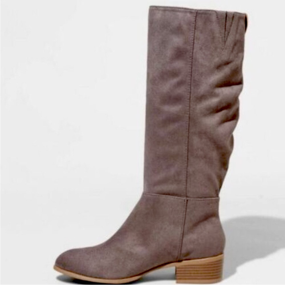 Universal Thread Hilda Microsuede Mid Calf Gray Heeled Riding Boots, Size 6 - Picture 14 of 16